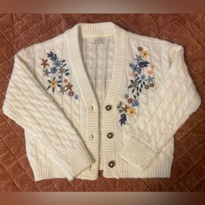 Sundance Pocket of Posies floral embroidered button cable knit cardigan